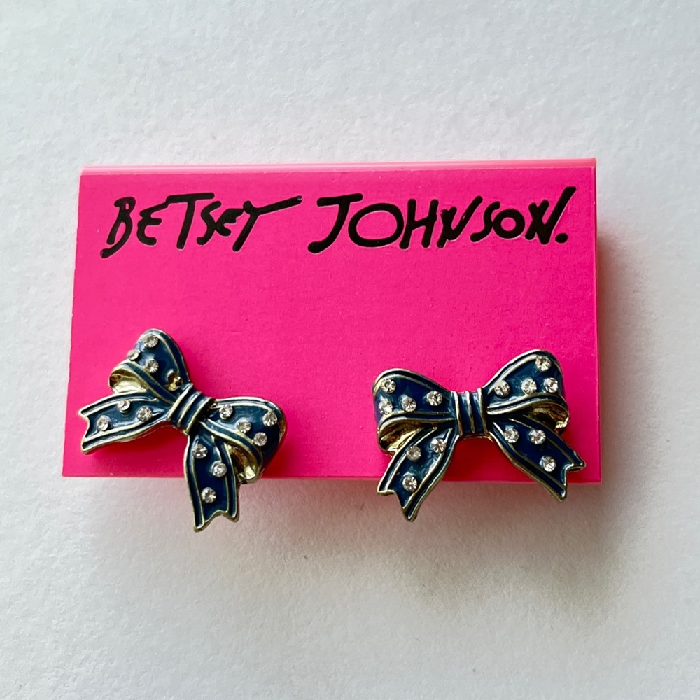 NWT Y2K Vintage Betsey Johnson Dark Blue Bow Earrings
